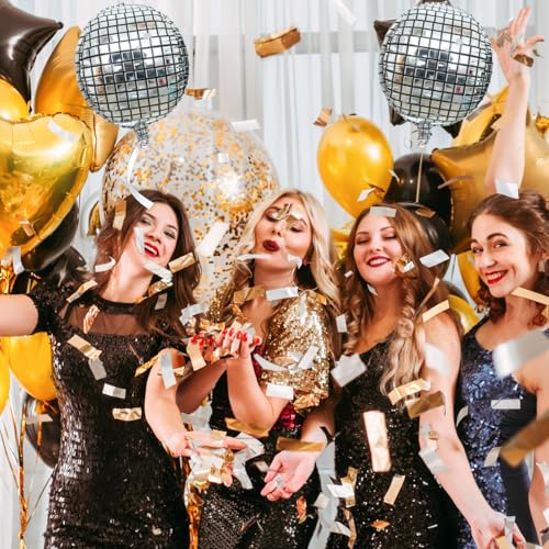 Disco Ball Balloons Set - 15pcs 18-Inch Silver Foil Inflatable Party Decorations - 70s 80s 90s Theme, Bachelorette, Y2K