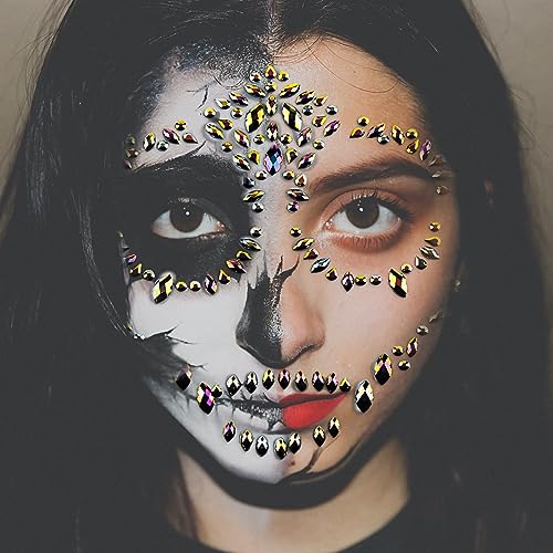 Halloween Face Jewels Stickers Sugar Skull Gems - Black Gold Variation