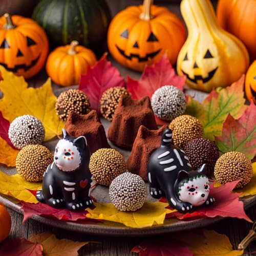 Day of the Dead Cat Figurines Set - Mini Ofrenda Skeleton Decor, 12 Pieces