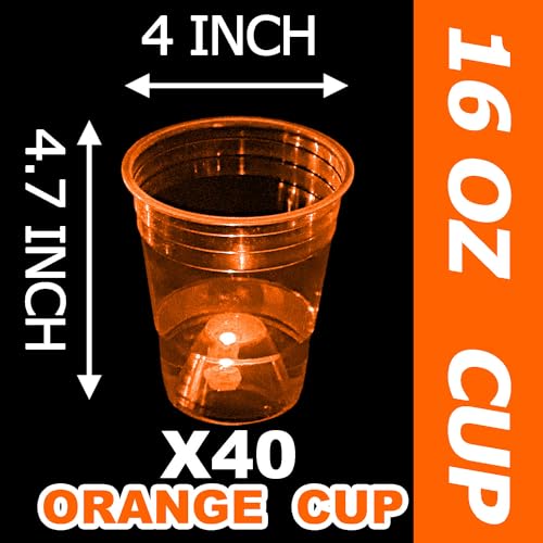 Orange Glow Cups Set - 40 Disposable 16oz Plastic Cups for Party & Holiday
