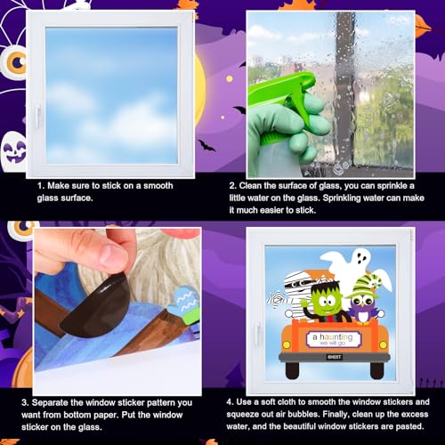 Halloween Window Clings - 9 Sheets, Reusable Cartoon Pumpkin Ghost Gnome Decorations