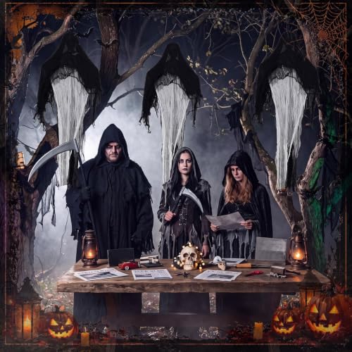 Halloween Ghost Decorations Set - 3 Hanging Grim Skeleton Ghosts Outdoor Indoor