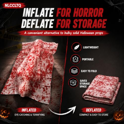 Giant Creepy Zombie Halloween Yard Decoration with Inflatable Body and Blood Cloth - Outdoor Horror Props