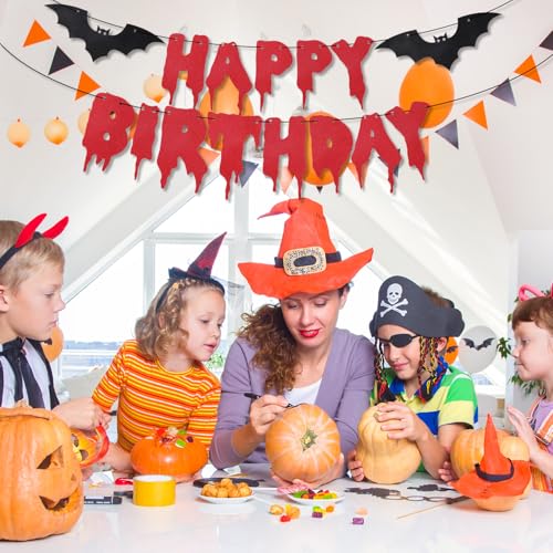 Halloween Happy Birthday Banner - Bloody Style Glitter Bat, Red