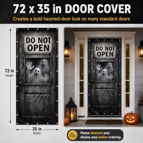 Halloween Door Cover - Do Not Open Haunted Ghost Warning Decoration 72x35 in - Variation: DO NOT OPEN