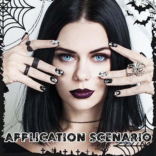Halloween Short Fake Nails - 16 Pack Stylish Pattern Ghost Pumpkin Spider - Manicure Tips