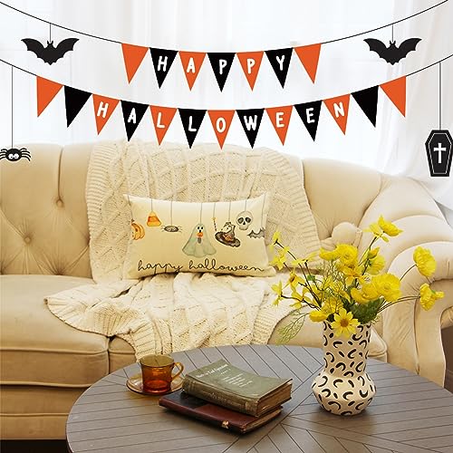 Halloween Ghost Throw Pillow Cover 12x20 Inch Jack o Lantern Candy Corn Decor