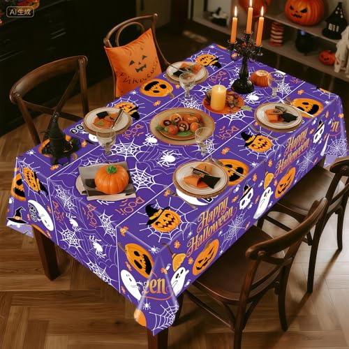 Halloween Tablecloths 3 Pack 54x108 Inch Orange Purple Cover Set - Purple Variation