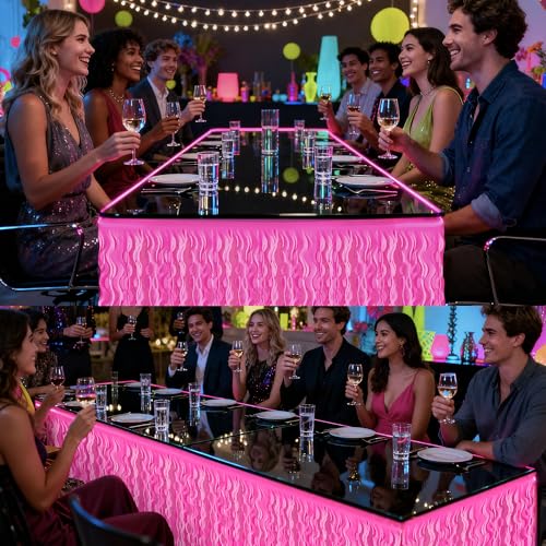 Neon Glow-in-the-Dark Party Table Skirts 3 Pack - Fluorescent Fringe Decor for Raves & Birthdays