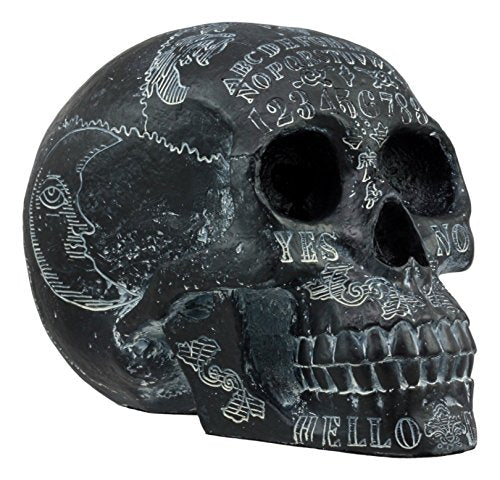 Black Solar Astrology Ouija Spirit Skull Statue - Paranormal Decor, Halloween Centerpiece