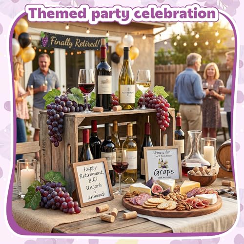 Artificial Grape Set - 9 Bunches Fall Wine Harvest Wooden Sign Centerpiece - Purple & Red