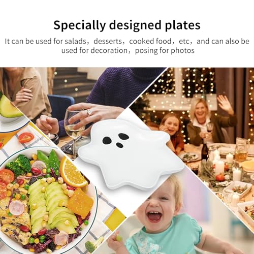 Halloween Ghost Ceramic Plate - Reusable 10.6x9.1 Inches for Desserts Snacks & Party Decor - Variation 1