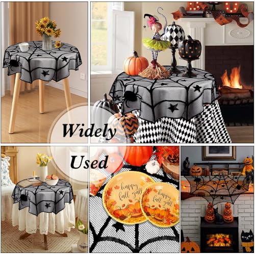Halloween Round Black Lace Spiderweb Tablecloth 40 Inch - Festive Table Decor