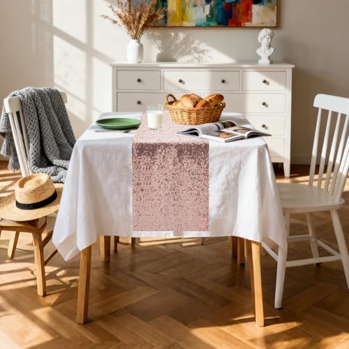 Rose Gold Table Runners 10 Pcs - Sequin Party Decor for Weddings & Events