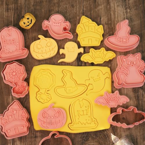 Mini Halloween Cookie Cutters with 3D Stamps - Cat Design Set