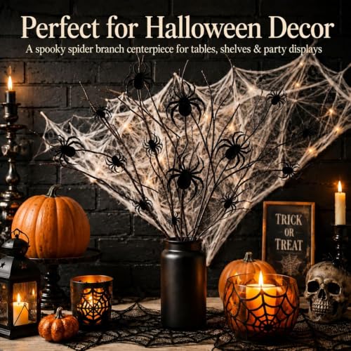 30 Inch Halloween Spider Branch Decor with 3D Black Spider Stickers
