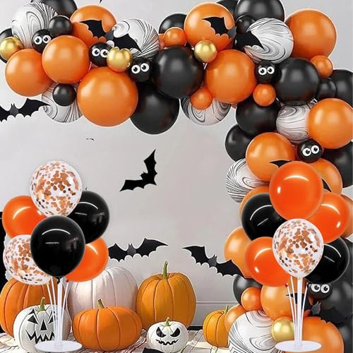 Balloon Stand Set for Table Centerpieces - Black & Orange, 4 Pieces with Balloons