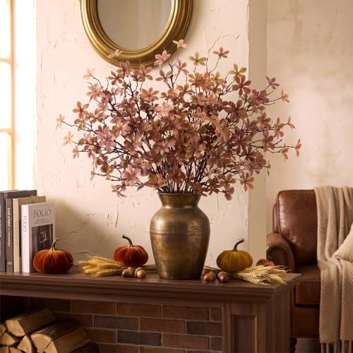 Autumn Fall Artificial Rusty Leaf Stems for Vase - Coffee 8 Pack