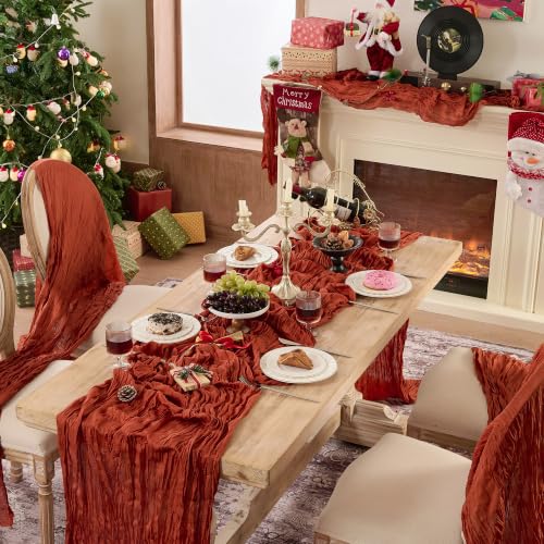 6 Pack Terracotta Cheesecloth Table Runner - Boho Gauze Fall Decor 10ft