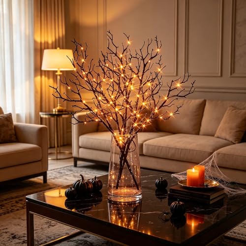 Lighted Halloween Willow Branches with Timer, 21 Inches, Orange LED Decor