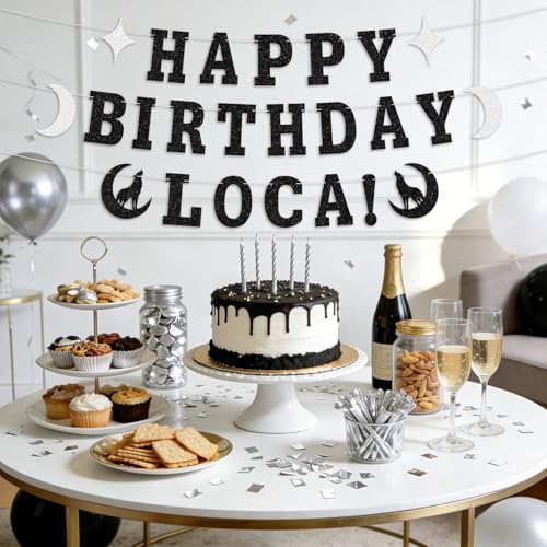 Vampire Theme Happy Birthday Banner Gothic Party Decorations - Black Glitter