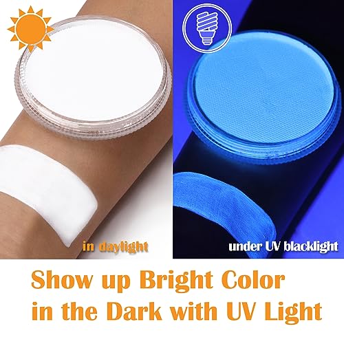Neon White Face Paint - Water Based Glow Blacklight Makeup for Adults & Kids - 1.05oz