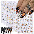 Halloween Nail Art Stickers Decals - Ghost & Hibiscus Flower Design, 8 Sheets - Cute Ghost Variation
