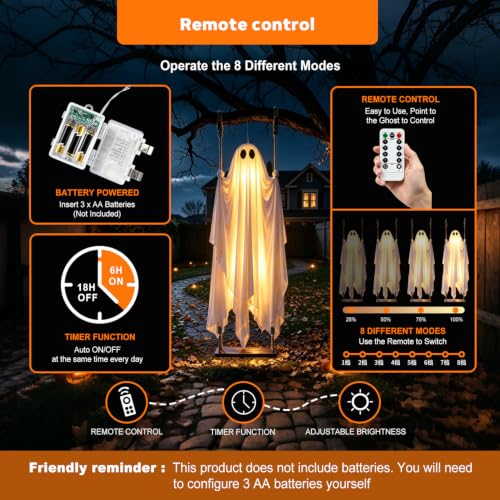 Halloween Hanging Ghost Decorations with Lights, 5.8ft, 200lb Capacity