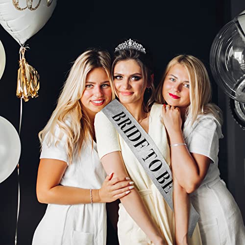 Bride To Be Sash & Crystal Crown Set - Silver Wedding & Bridal Shower Accessories - Style 2