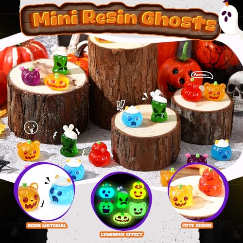 Halloween Mini Resin Pumpkin Ghost Figurines Glow in Dark - 72 Pcs, Fun Pumpkin Variation