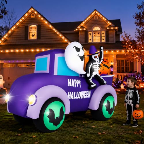 Halloween Inflatable Ghost 8FT with Purple Car Variation Outdoor Yard Decor