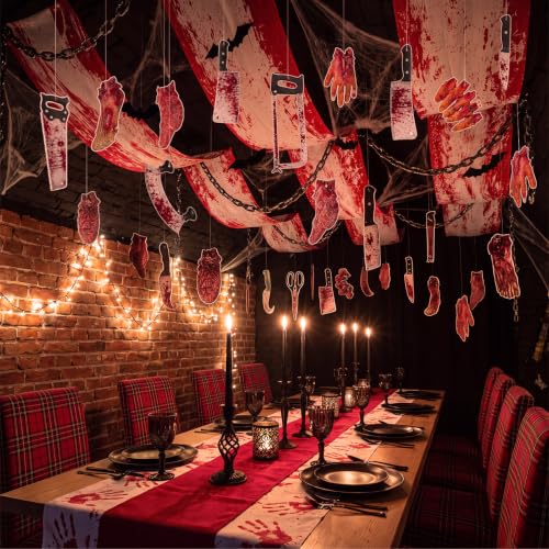 Halloween Bloody Ceiling Decoration Set with Knife & Body Parts - Variation of Bloody Knife