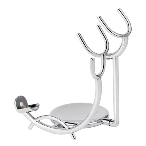 Grandslam Razor & Brush Stand with Double Stainless Steel Bowl Set for Shave Soap, Safety & Straight Razors, Silver