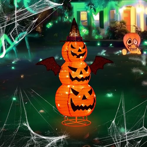 Outdoor 37-Inch Collapsible Pumpkin Man with LED Lights for Halloween Yard Decor