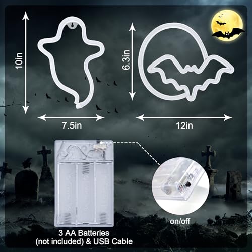 Halloween Neon Sign Lights - Ghost and Moon LED Decorations with Variation Style 2