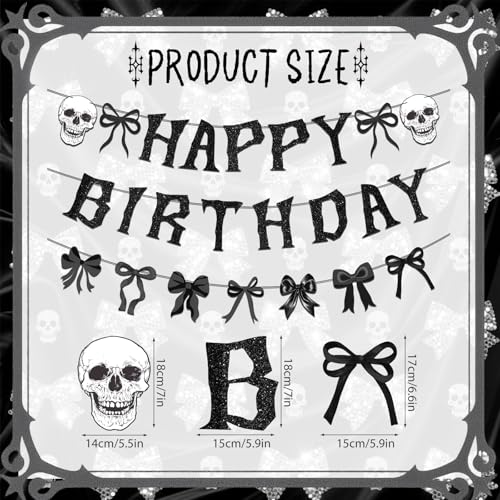 Gothic Black Bow Birthday Party Decorations Kit - Skeleton Banner & Garland