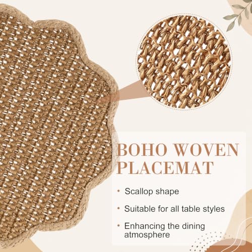 Gandeer 24 Pcs 13-Inch Brown Scalloped Woven Paper Placemat - Wavy Border