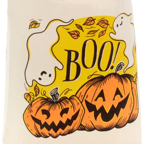 Large Halloween Tote Bag - Haunted House Design with Pumpkins & Ghosts - Reusable Canvas Trick or Treat Bag