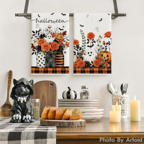 Ghost Vases Halloween Kitchen Towels Set of 2 - 18x26 Inch