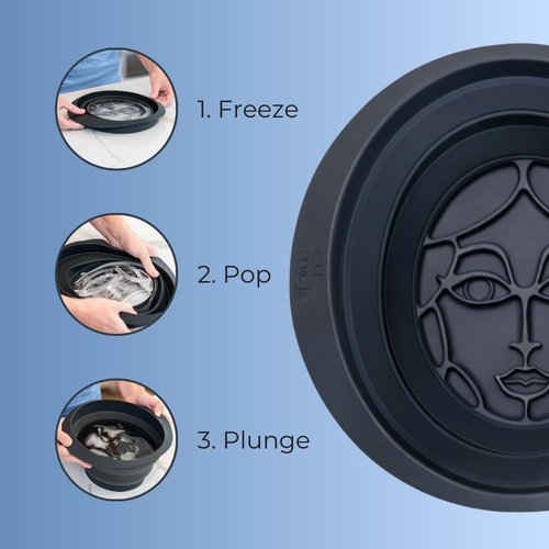 Icy-Mojo Facial Cold Plunge™ | Collapsible Silicone Ice Facial Bowl with Built-In Ice Tray | Portable Face Ice Bath for Skin Tightening, Puffiness, Acne Relief & Glow (Soft Pink) (Dark Blue)