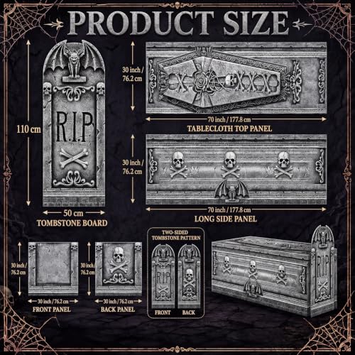 Halloween Tombstone Table Decoration Set with Cardboard Cutout & Cover - Spooky Cemetery Theme - Tombstones Variation