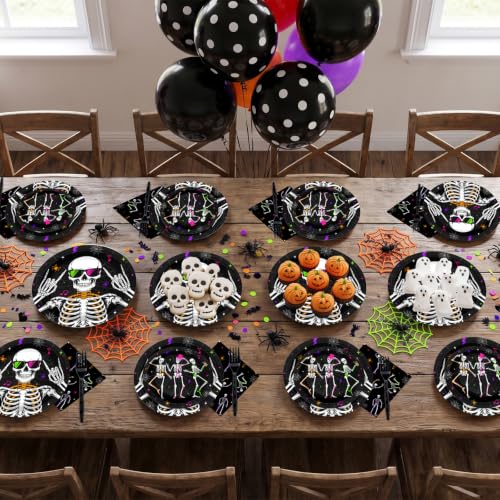 Halloween Skeleton Party Plates and Napkins Set - 96 Pieces