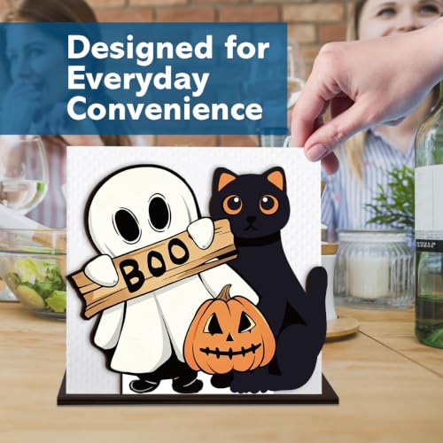 Halloween Wooden Napkin Holder Boo Ghost Black Cat - Variation G