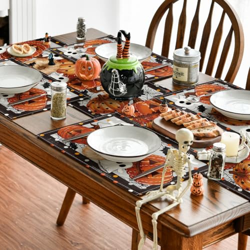 Black Jack O Lantern Halloween Placemat Set of 4 - 12 x 18 Inch Rectangular