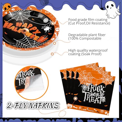 Halloween Paper Plates and Napkins Set - Spider Web Design, Serves 50