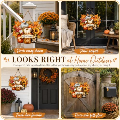 Fall Wooden Pumpkin Door Hanger - Welcome Sign for Front Door - Fall1