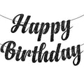 Black Glitter Birthday Banner 10 Feet - Prestrung Celebration Decor