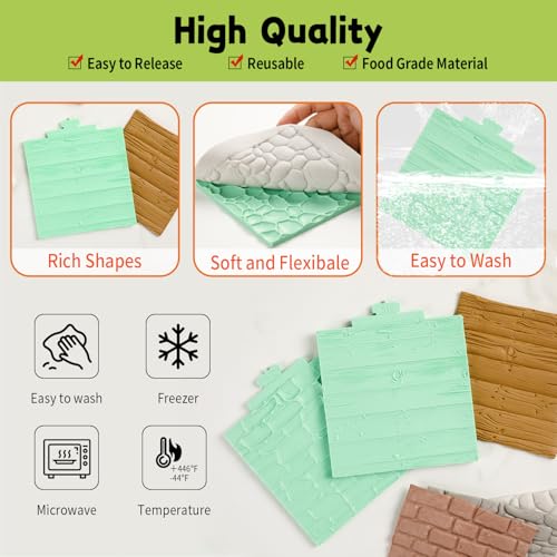 Wood Fondant Mold Cobblestone Silicone Texture Mat for Cake Decorating - Style B