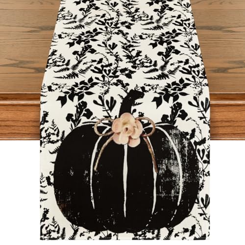 13x72 Inch Fall Table Runner - Black Polyester Home Decor