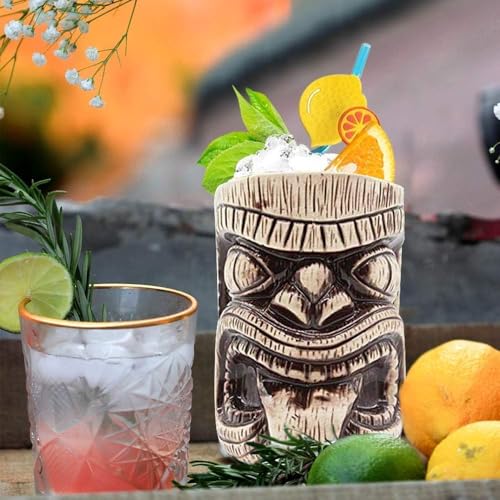Large Ceramic Tiki Mug Set for Cocktails - Tropical Bar Drinkware